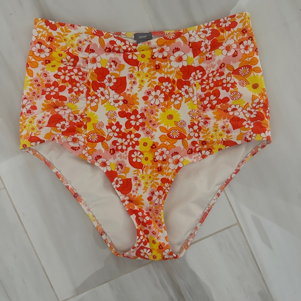 Aerie High Waist Floral Swimsuit Bottoms Size a large